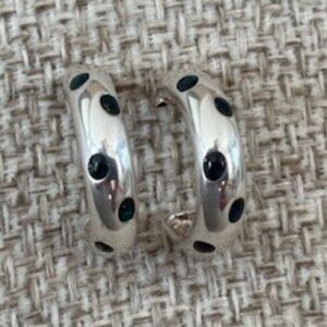 Sterling Silver open hoop earrings-Black in laids-Pierced